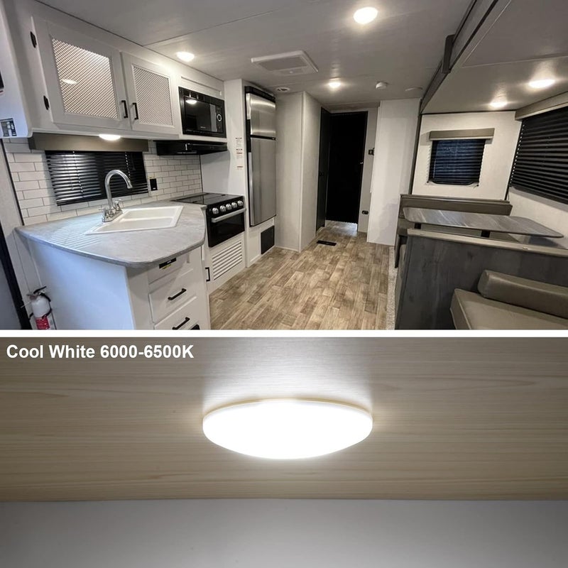 RVZONE 2 Pack RV LED Ceiling Puck Light RV Boat Interior Light DC 12V Surface Mount Ceiling Dome Light, 4.5W Panel Downlight for Camper Van Travel Trailer Motorhome(Cool White) - Image 2